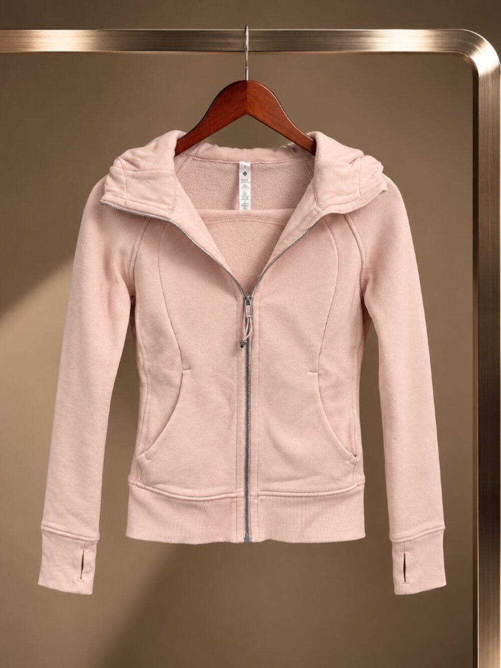 Lululemon Scuba Hoodie Full Zip Cotton Fleece Thumbholes Pale Pink Size 0
